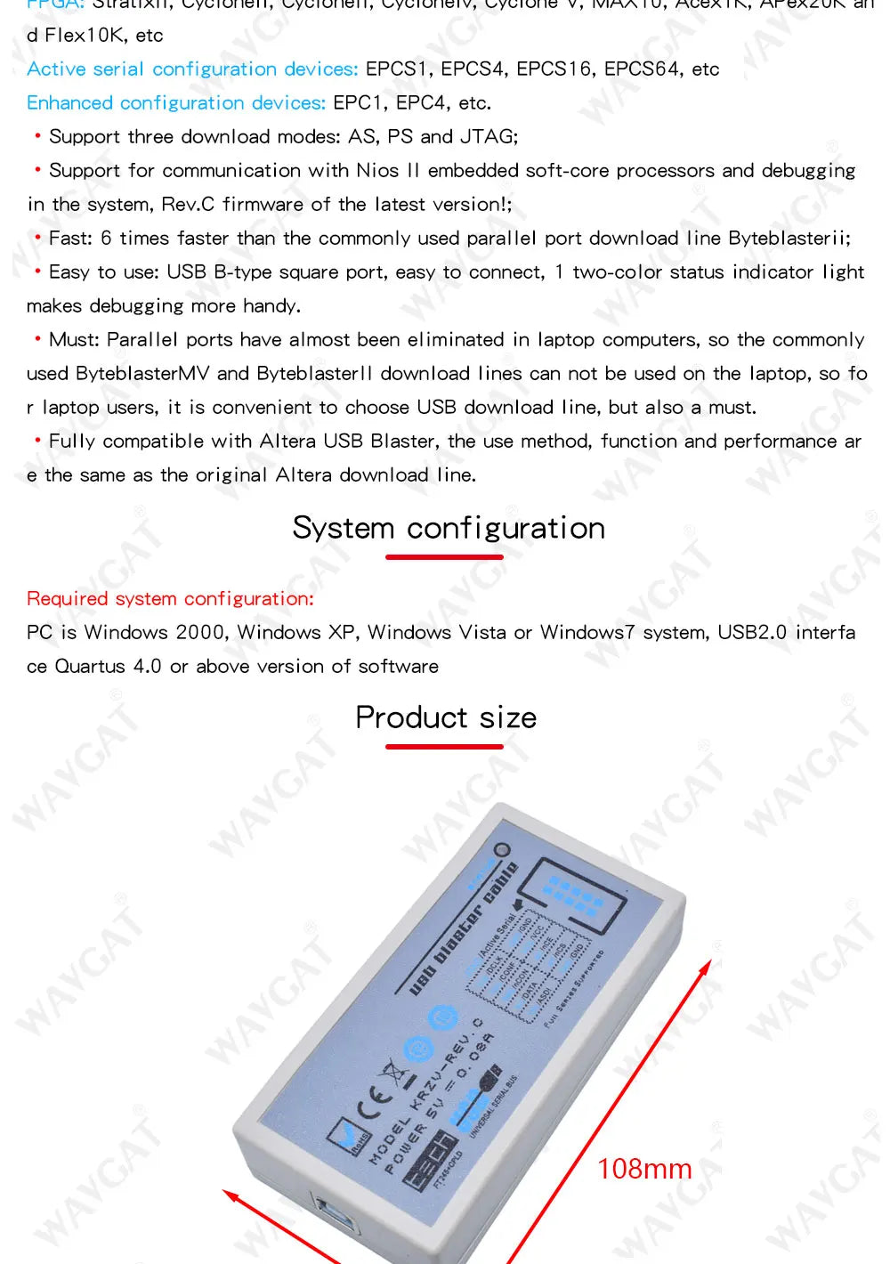FT245+CPLD USB Blaster Download Cable FPGA / CPLD Downloader Altera High Speed Download Cable USB Type-B Interface Cable