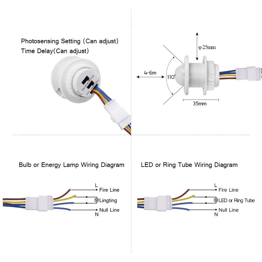 110V 220V Mini PIR Sensor Detector Smart Switch  LED PIR Infrared Motion Sensor Detection Automatic Sensor Light Switch
