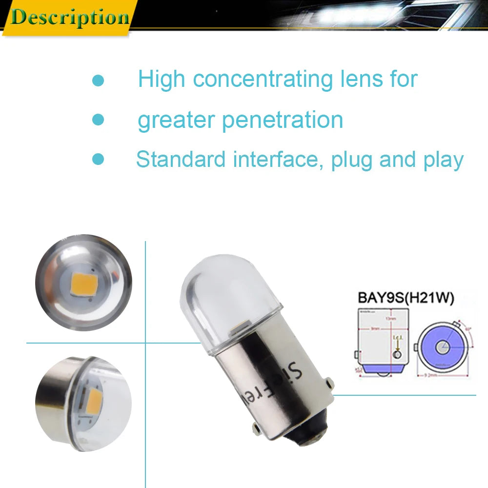 10X BA9S T4W BAX9S BAY9S BAW9S LED Lights Bulb For Auto Interior Dome Map Reading Light Side Marker Lamp Warm White 6V 12V 24V