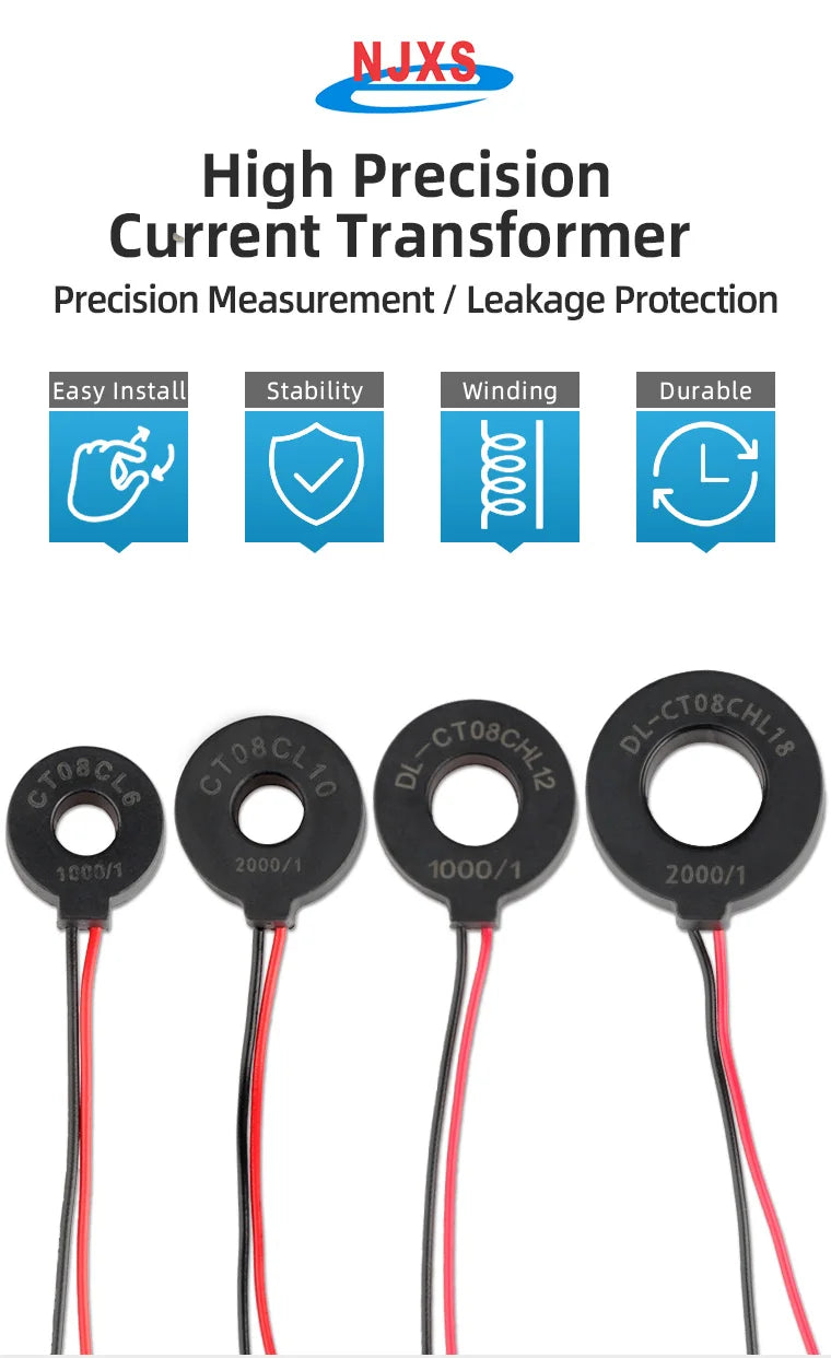 NJXSE DL-CT08CHL18 Micro Precision Current Transformer 1000/1 2000/1 10A 20A 30A 50A 100A AC High Quality Current Transformer CT