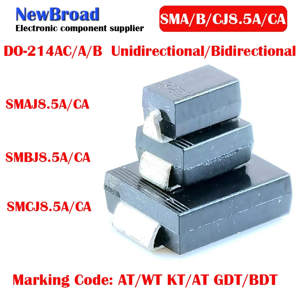 10PCS SMD TVS Diode Unidirectional SMAJ8.5A AT SMBJ8.5A KT SMCJ8.5A GDT Bidirectional SMAJ8.5CA WT SMBJ8.5CA AT SMCJ8.5CA BDT