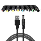 Universal Power Cable USB to DC 5.5 * 2.1mm Jack 5V Charging Cord with 8 Selectable Connector Tips for CCTV Cameras TV Box