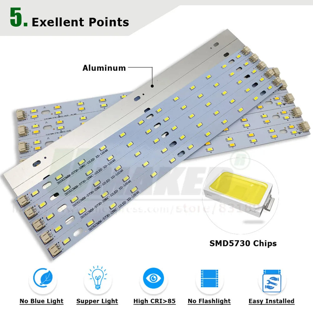 LED PCB 4W 6W 8W 220-520mm Length Bar Strip SMD5730 Aluminum Lamp Plate Ceiling/Tube Light Retrofit Ofiice Source Board Replace
