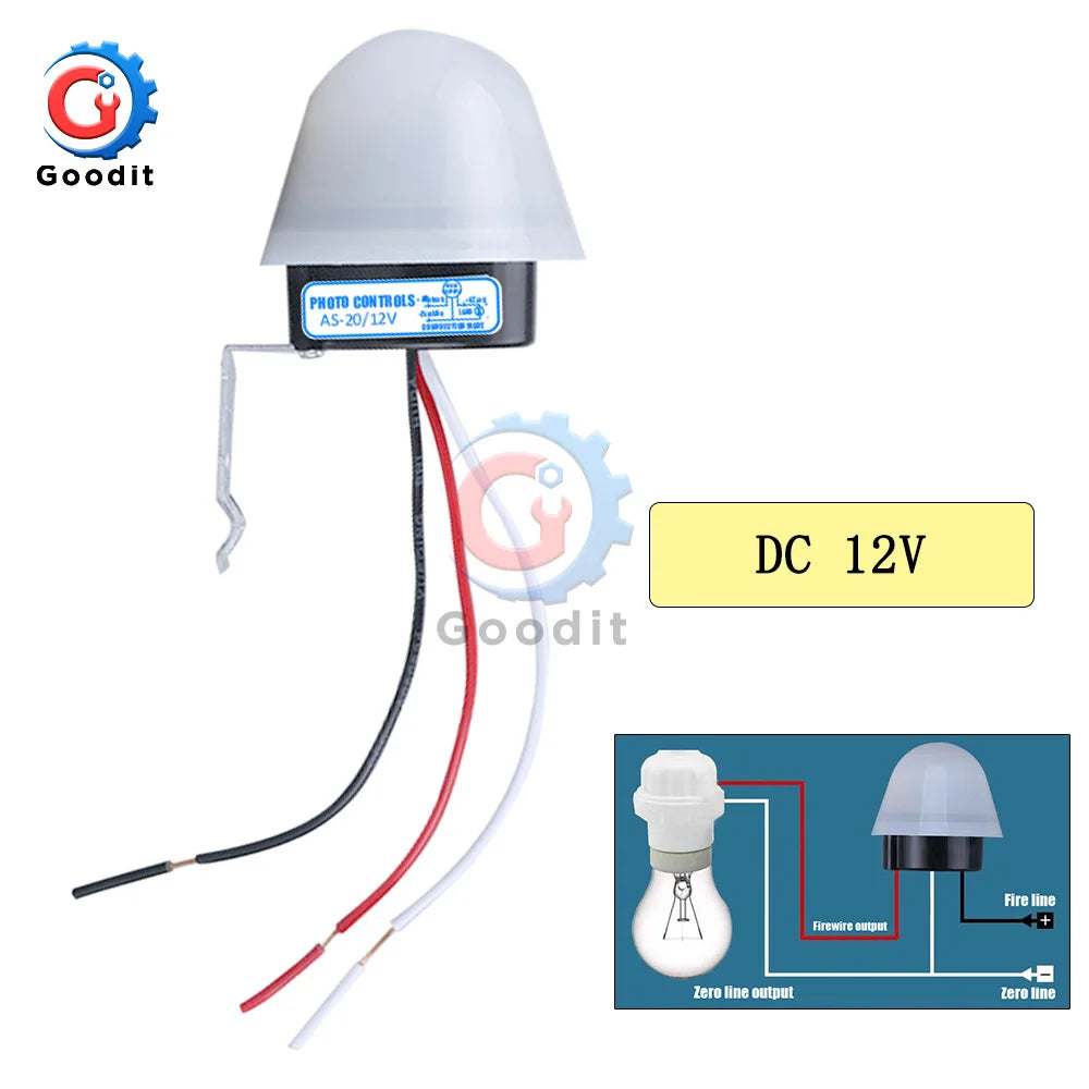 Waterproof Sensitive Auto Photo Switch AS-20 DC 12V AC 110V 220V 10A On/Off Photocell Street Light Switch Sensor Switch Tools