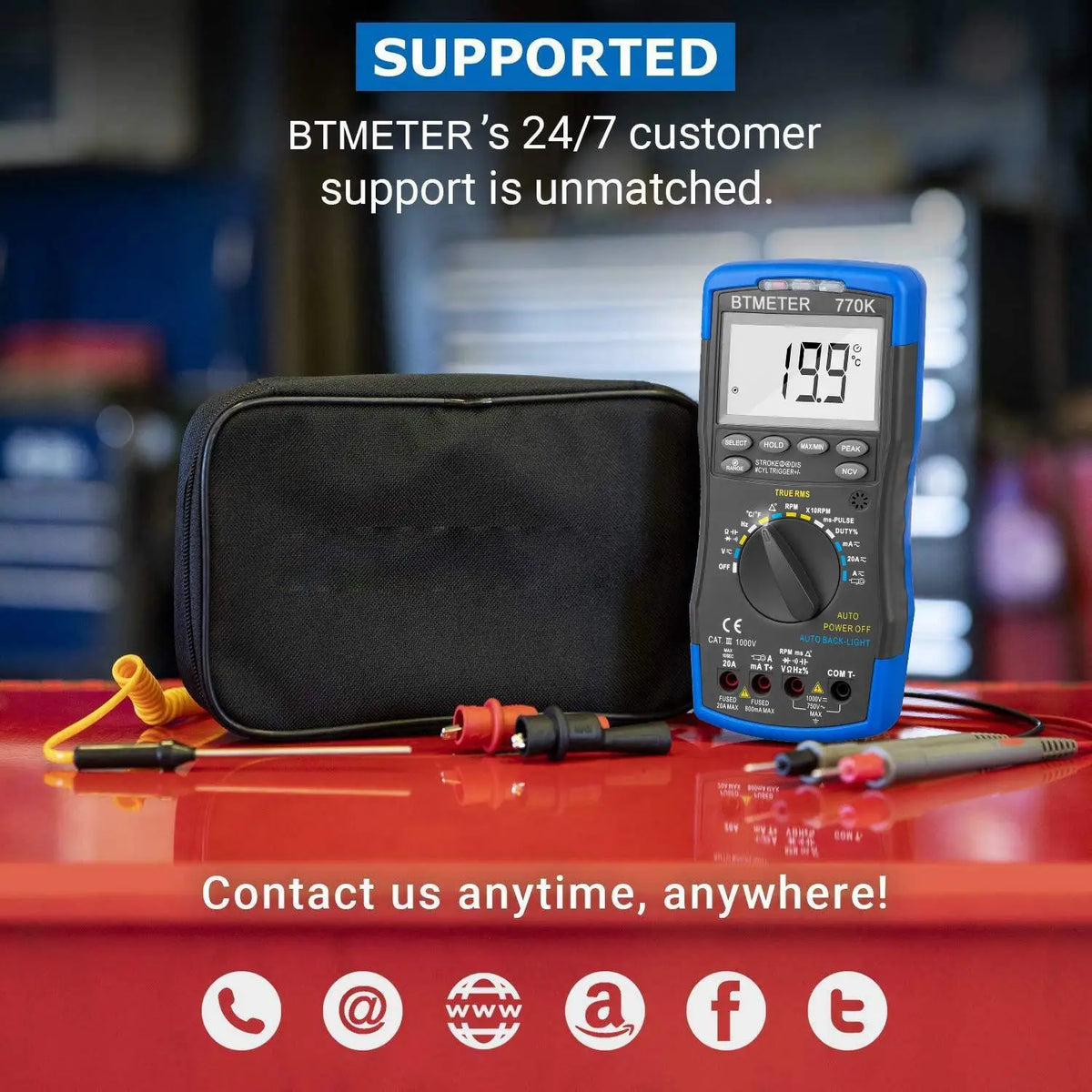 770K Automotive AC/DC Dwell Multimeter With Temperature Resistance Handsel RPM Indudctive Pick-up or AC/DC Current Clamp Adapter