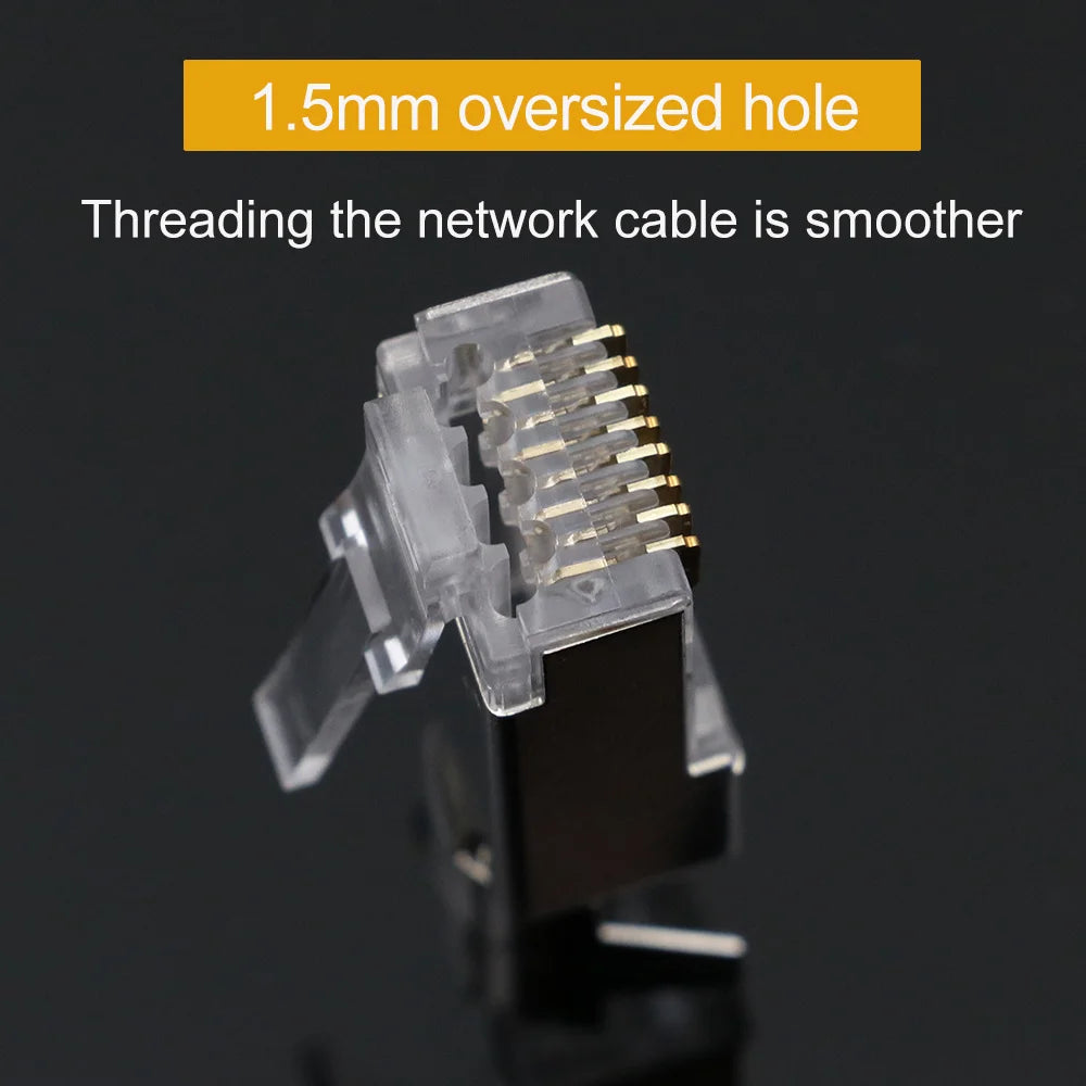 Xintylink CAT7 RJ45 Connector 50U CAT6A Ends Ethernet Cable Plug Network 10G SFTP FTP Shielded LAN Jack Pass Through 1.5MM Hole