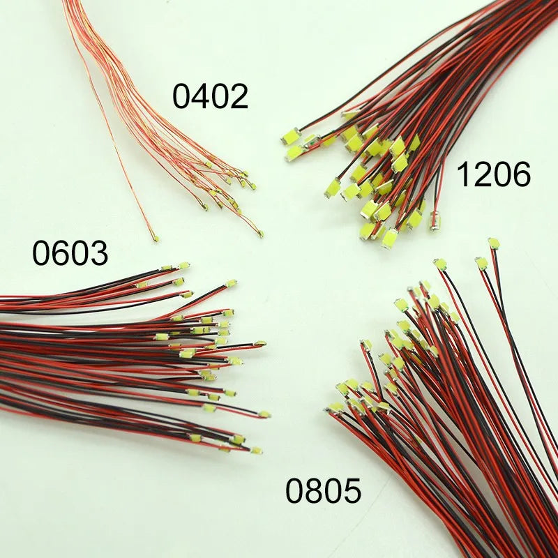 10PCS SMD Lamp Wired Led 0402 0603 0805 1206 Pre-soldered Micro Litz Wired Chip 20cm 3V Railway Model Scenes