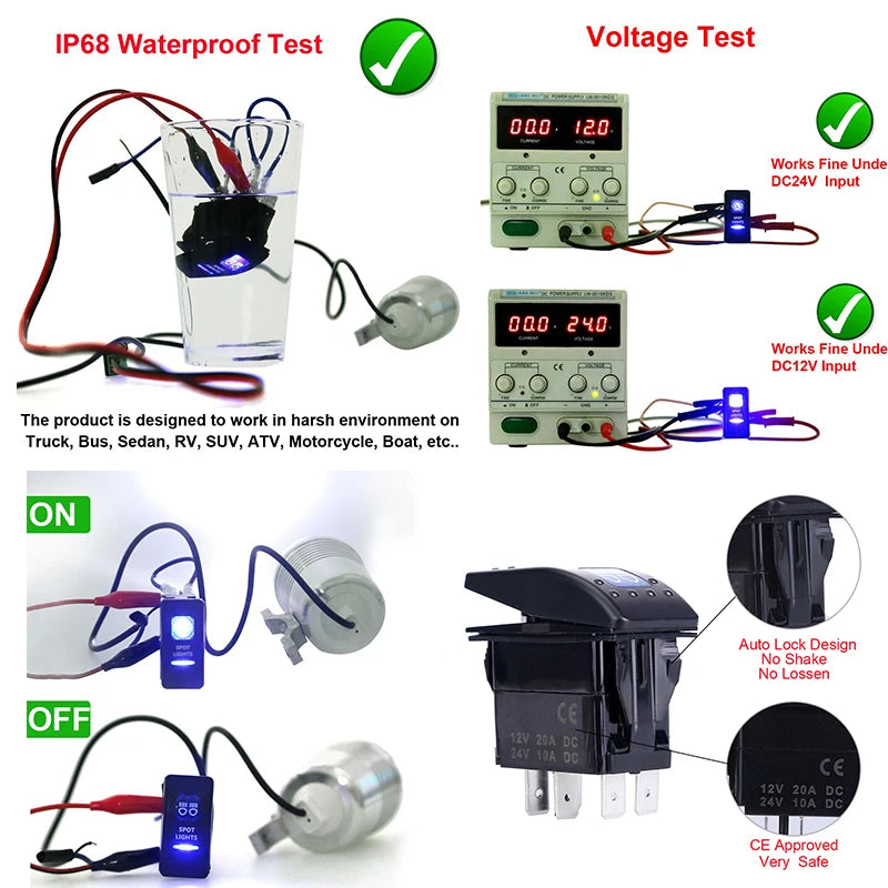 5pin Car Switch Boat Truck Light Toggle Switch Waterproof 24V Bar Style Blue Toggle Rocker Reverse Rear Light Switch 12V