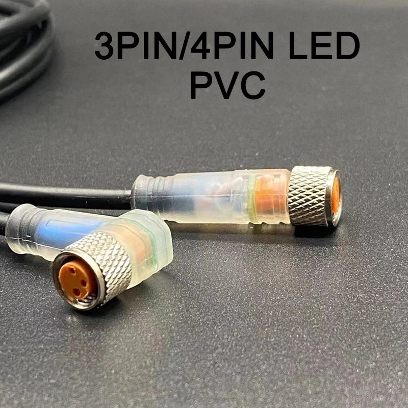 Cloweit M8 3 4 Pins PVC LED IP67 Sensor Cable Connector Type A Socket Plug 2m Waterproof Male&Female Straight Angle Flange