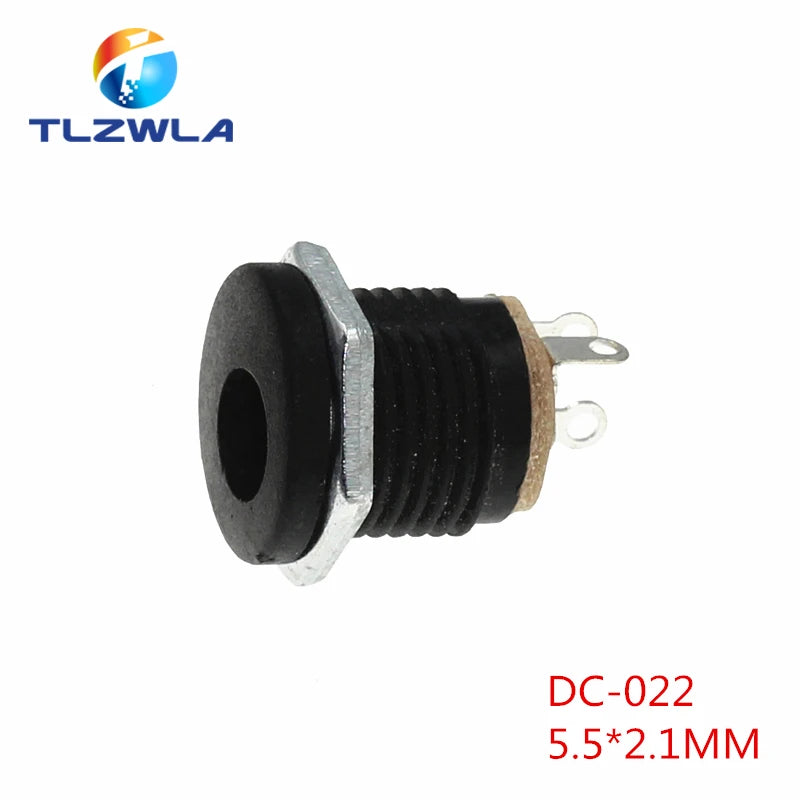 10PCS DC-022 5.5x2.1MM DC Power Socket 3Pins 5.5*2.5mm Screw The Nut DC Connector 5.5*2.1 Round Hole Interface Panel Socket