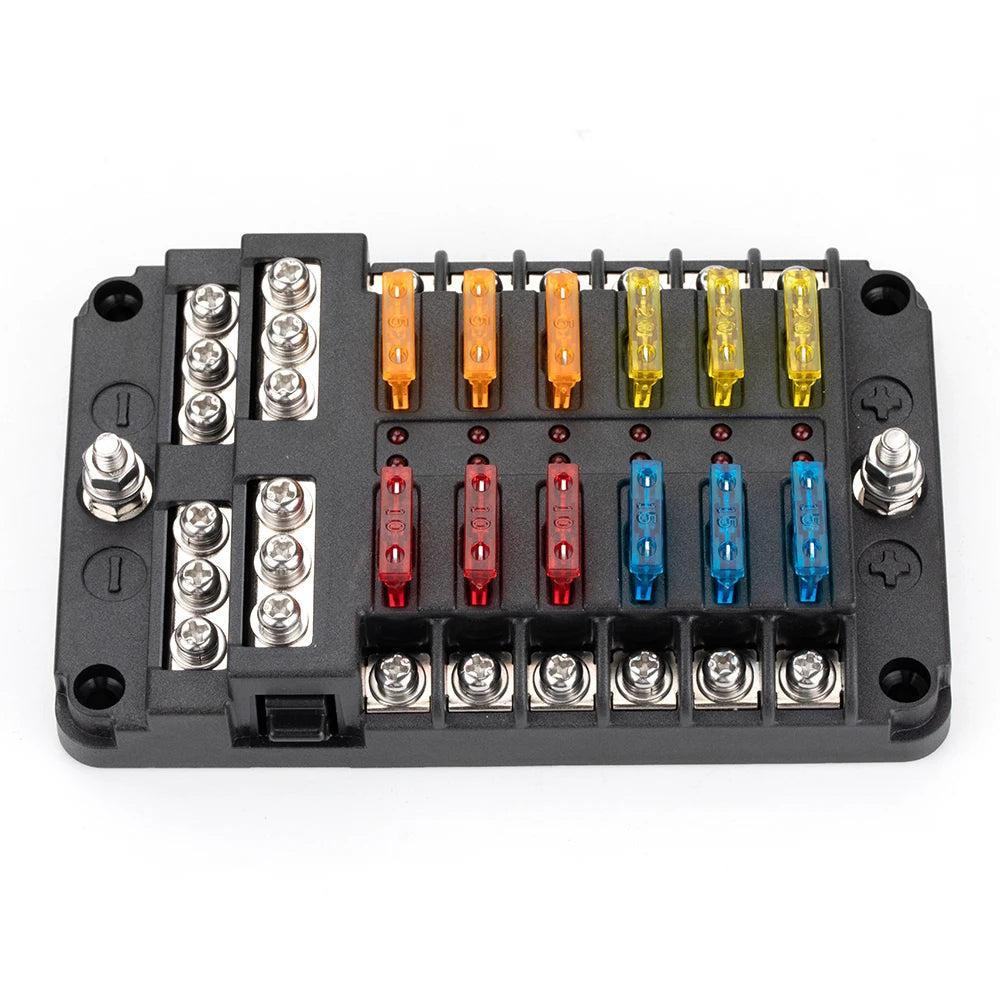 DaierTek 12 Ways Blade Fuse 12V 32V Car Boat Fuse Box Holder With Plastic Cover For Power Panel Board Camper RV Accessories