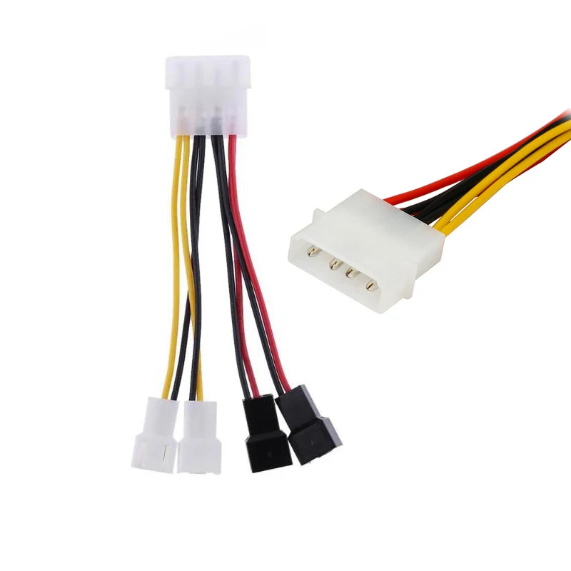 1pcs 4-Pin Molex to 3-Pin Fan Power Cable Adapter Connector 12v*2 / 5v*2 Computer Cooling Fan Cables for CPU PC Case Male