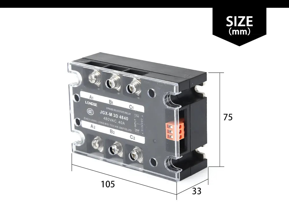 Three-Phase Motor Reversing Control Module SSR 10A-100A 32VDC Control 24-480VAC CE DC Forward & Reverse Solid State Relay