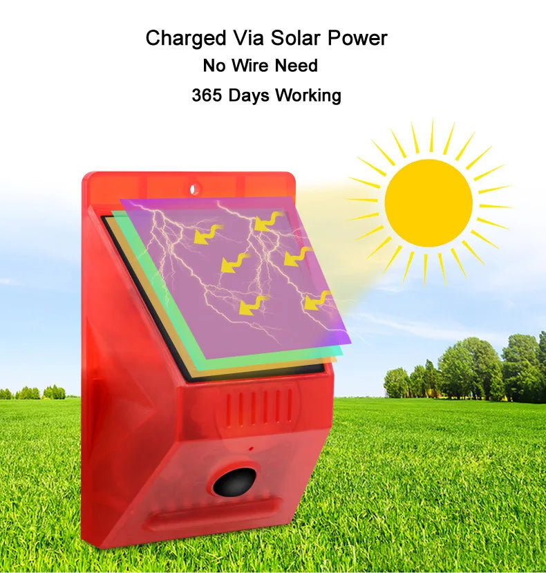 New Solar Infrared Motion Sensor Detector Waterproof 129dB Loud Remote Control Siren Security Alarm System For Home Yard Outdoor