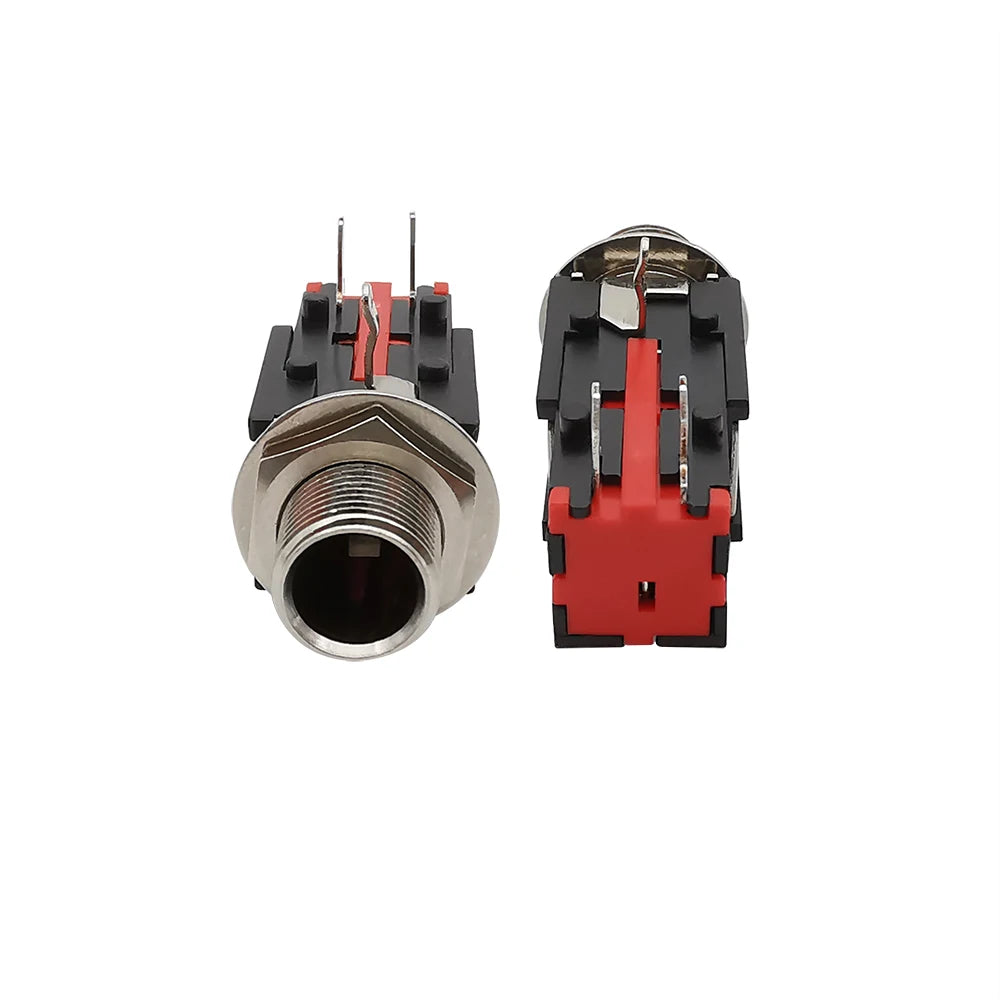 2Pcs 1/4Inch 6.35mm Connector 6.3mm 3 Pin Audio Stereo/Mono Phone Female Jack Headphone Socket Thread Lock Panel Mount Connector