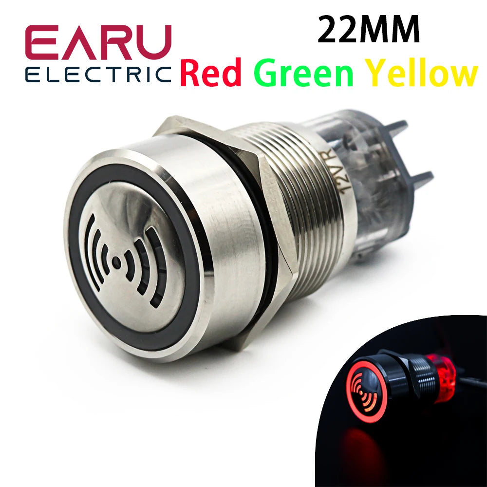 22mm IP67 Ultrashort Flash LED Alarm Indicator Light Signal Lamp Flashmetal Buzzer 12V 24V 220V Intermittent Sound Waterproor