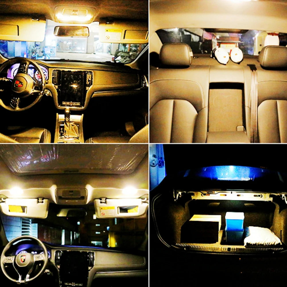 2Pcs T10 W5W Super Bright 3030 LED Bulbs Car Interior Reading Dome Lamp Auto Luggage Compartment Light Pure White Warm White 12V