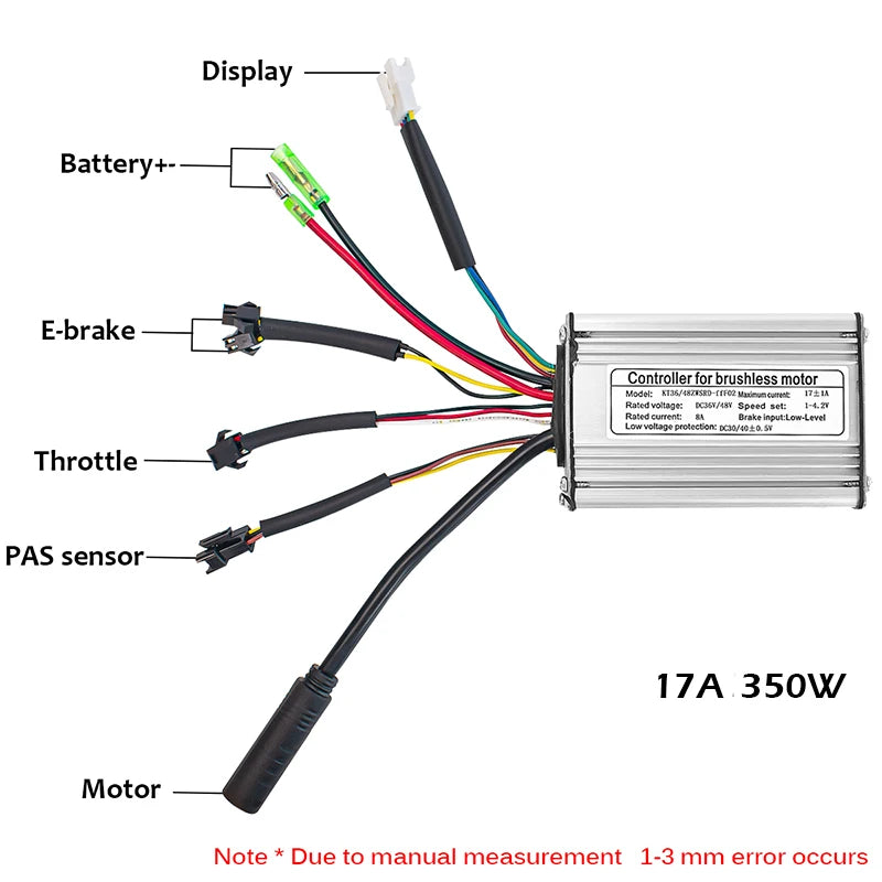 KT Brushless Controller 36V 48V Electric Bike 250W 350W Sine Wave Hall Sensor 15A 17A 6 Mosfet E-bike Scooter Controller Parts