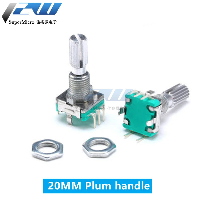 5PCS/LOT 20 Position 360 Degree Rotary Encoder EC11 w Push Button 5Pin Handle Long 15/20MM With A Built In Push Button Switch