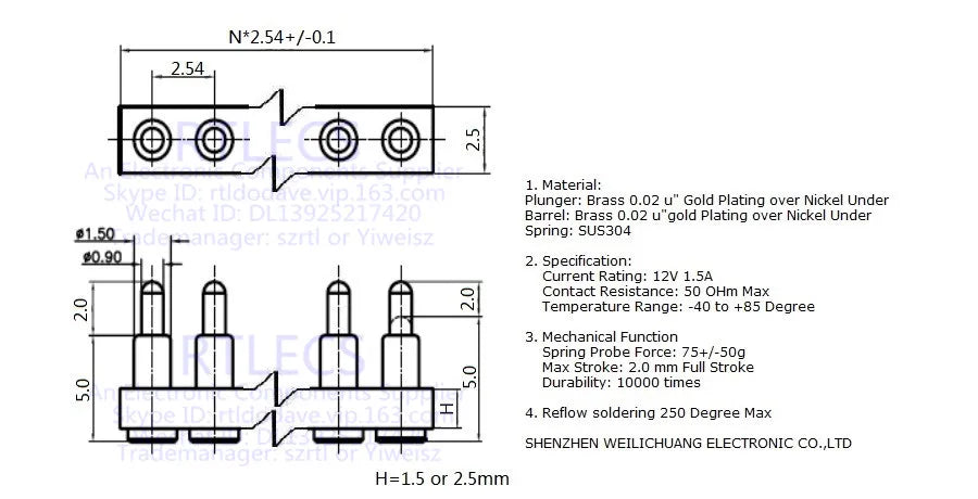 5 Pcs SMD Spring Loaded Pin Pogo Connector 2 3 4 5 6 7 8 10 Position Battery Contact 7.0mm Height 2.54 Grid Pad Modular Header