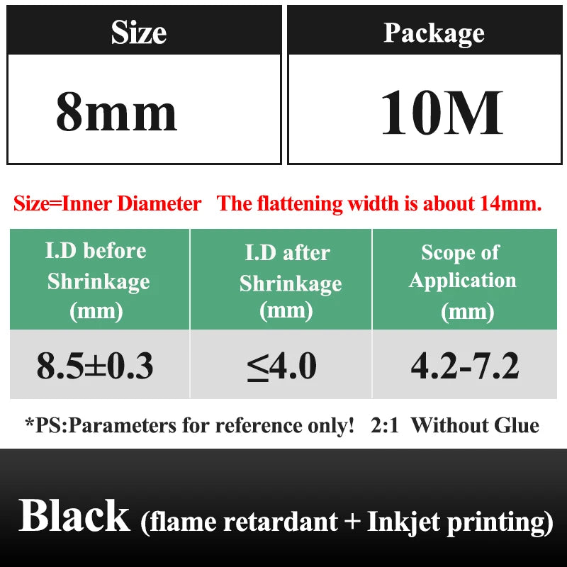 10 METER/LOT BLACK 1/2/3/4/5/6/8/10/10/12/14/16/18/20mm Heat Shrink Tubing Flame Retardant Tube Kit Insulation Tubing Wire Cable