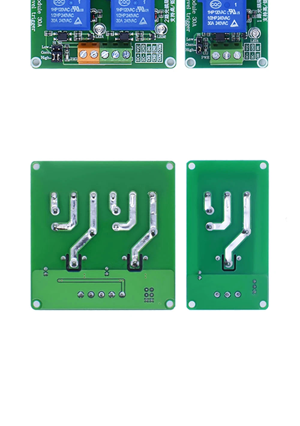 ONE TWO 1 2 channel relay module 30A with optocoupler isolation 5V 12V 24V supports high and low Triger trigger