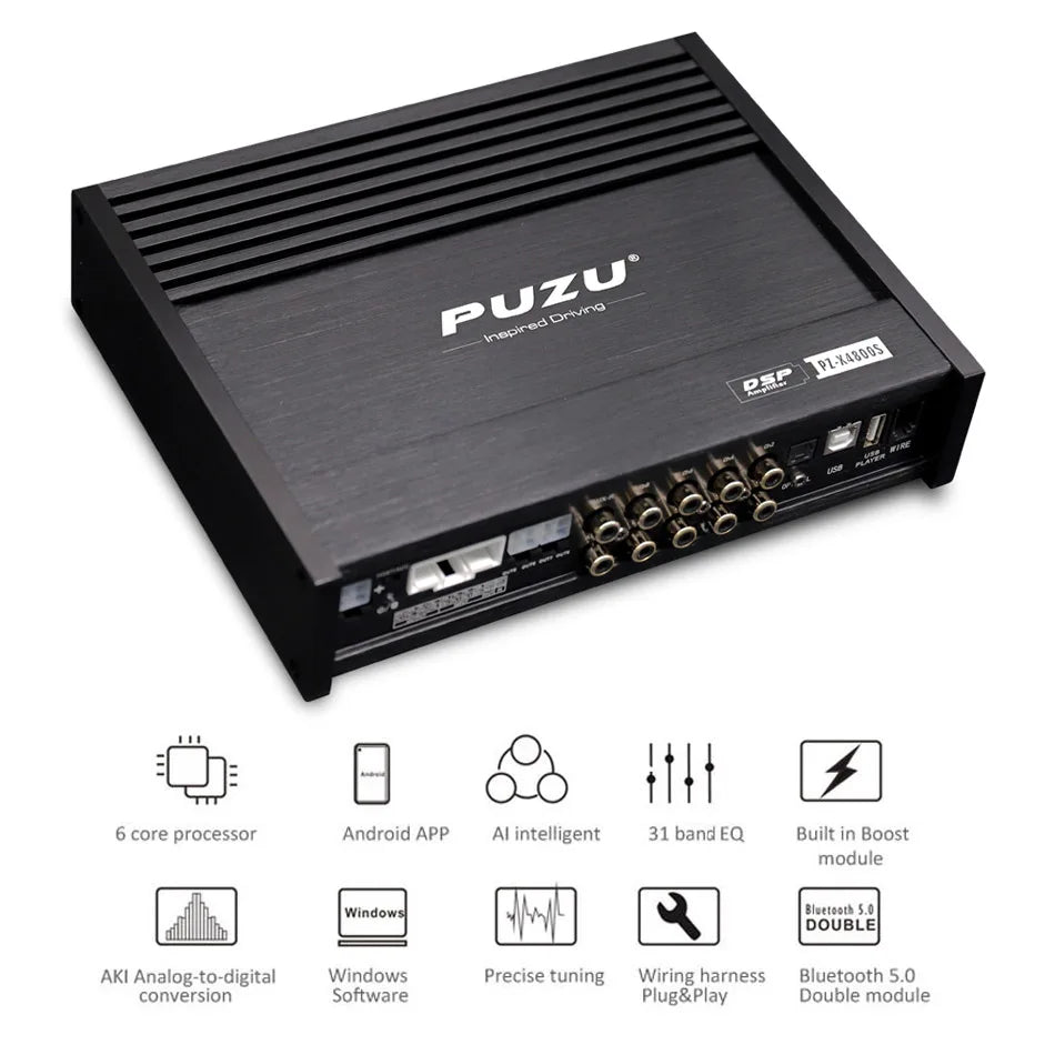 PUZU PZ-X4800S  6core 32bit 8CH with power Car Audio DSP Digital signal processor built in amplifier 8X150W support BT5.0 OPT