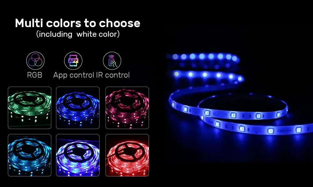 (EU Plug) LED Strip Light RGB Music Sync Color Changing  Sensitive Built-in Mic, App LED Lights DC12V Flexible