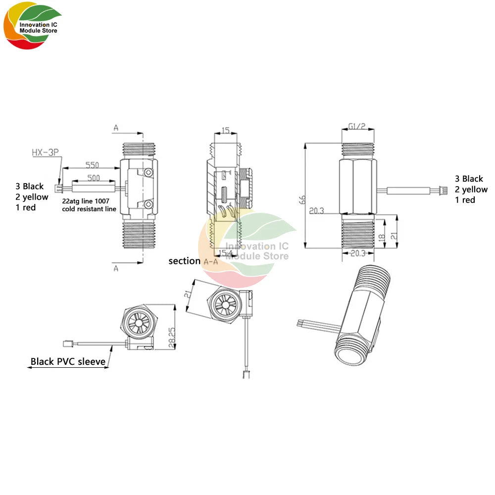 Brass Flow Sensor G1/2"DN15 Thread Hall Sensor YF-B1/B2/B3/B7 Switch Water Flow Sensor Flow Meter Hall Turbine Flow 1~25L/min