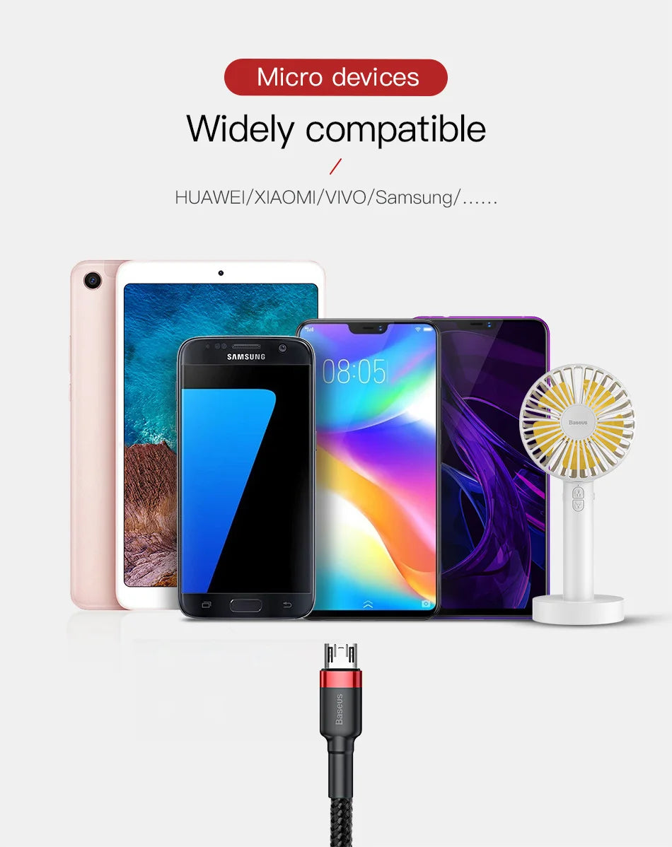 Baseus USB Micro Cable Quick Charge 3.0 Cable Fast Charging for Huawei P30 Xiaomi USB-C Charger Wire
