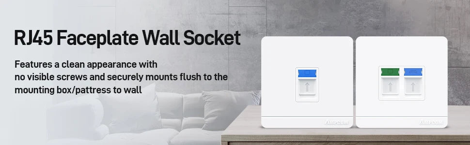 AMPCOM 86-type Wall Faceplate With Mounting Junction Box , Networking Telephone Socket Outlet Mount Panel For RJ45 RJ11 Module