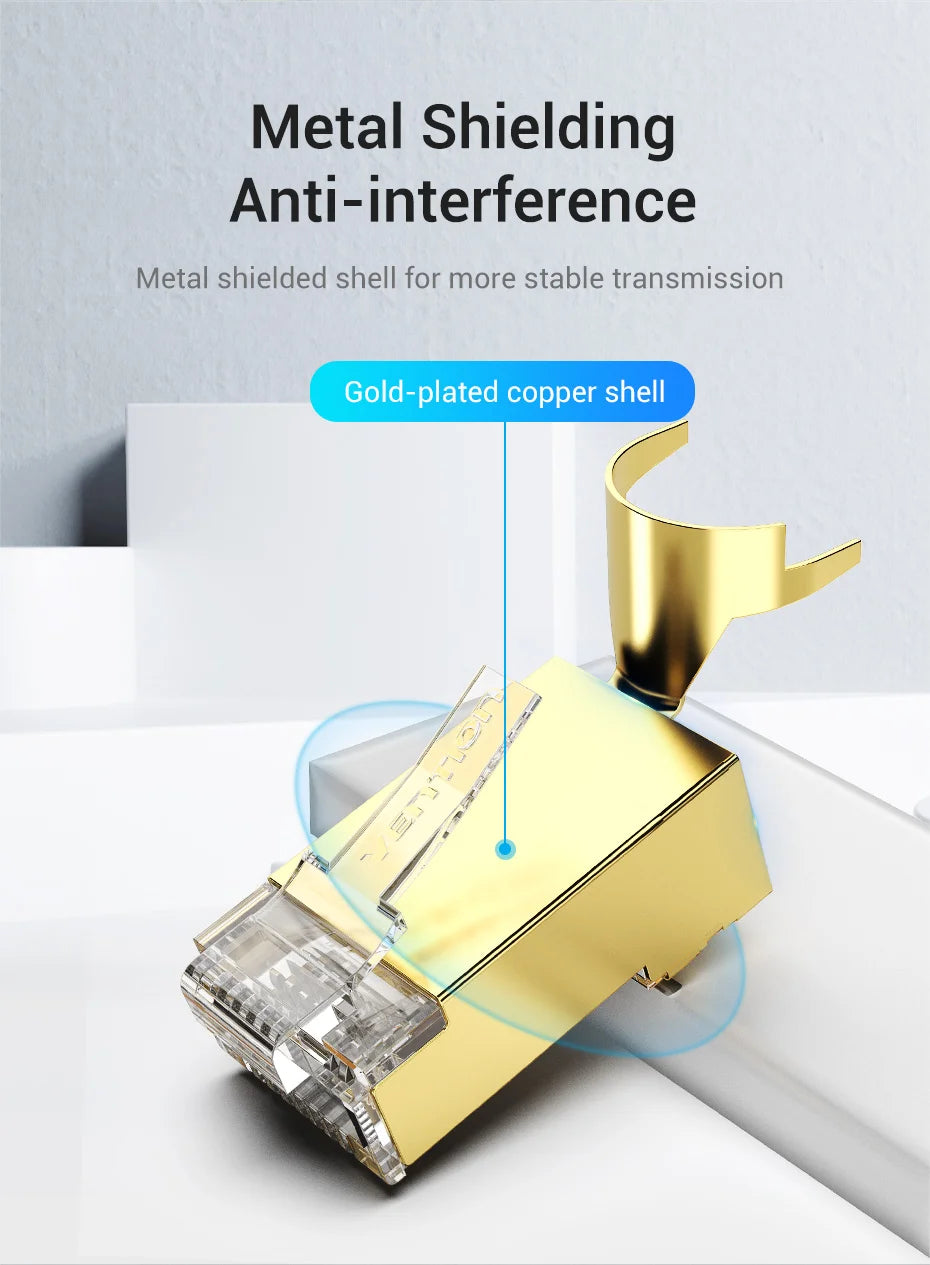 Vention RJ45 Connector Cat8 8P8C Modular Ethernet Cable Cat 8 FTP Head Plug Gold Plated 40Gbps Crimp Network Connerctor Cat8