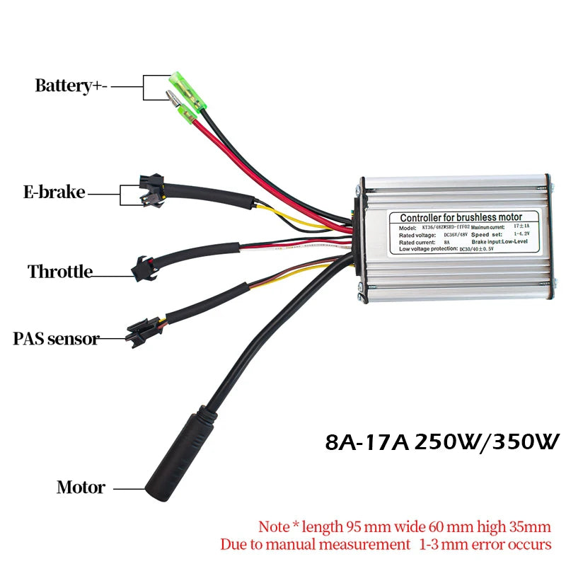 KT Brushless Controller 36V 48V Electric Bike 250W 350W Sine Wave Hall Sensor 15A 17A 6 Mosfet E-bike Scooter Controller Parts