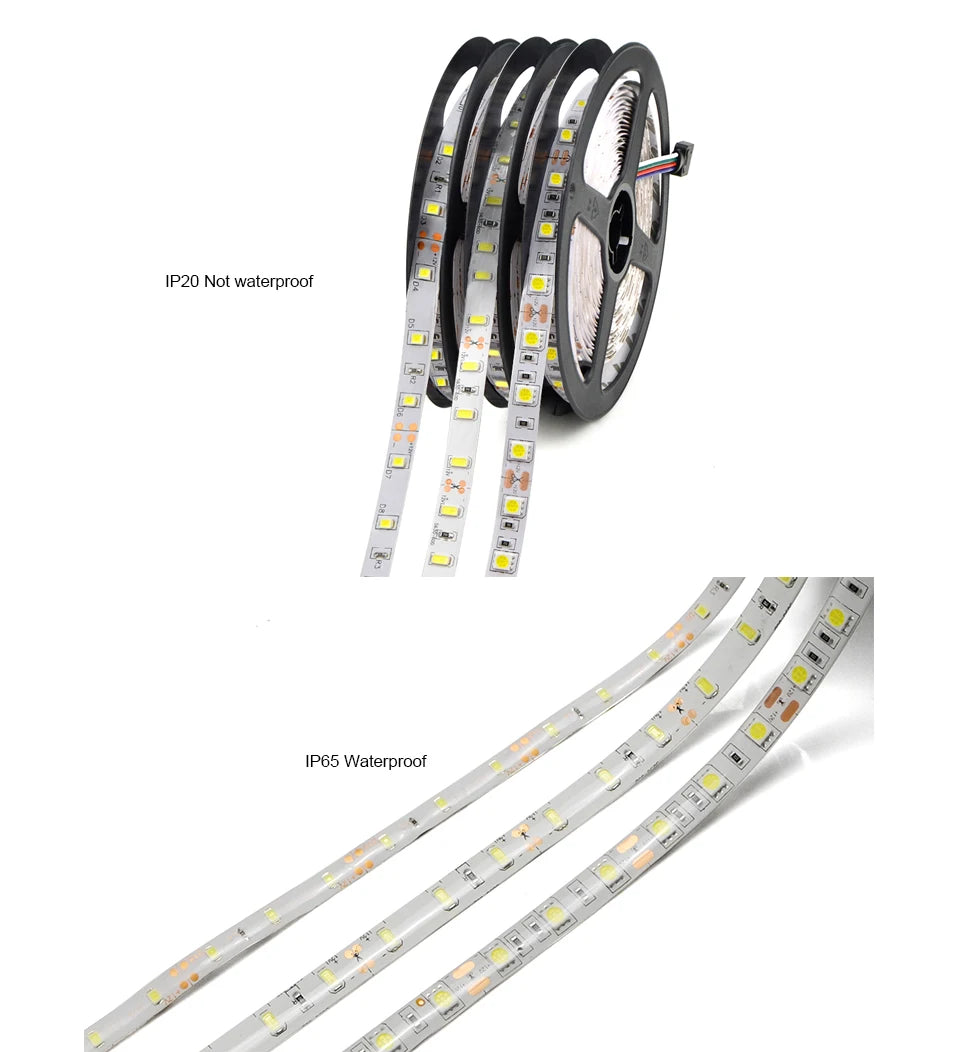 LED Strip 5050 5630 2835 RGB Lights 12V 5M Flexible Home Kitchen Decoration Lamp Waterproof 300 LED Tape Diode Ribbon 60LEDs/M