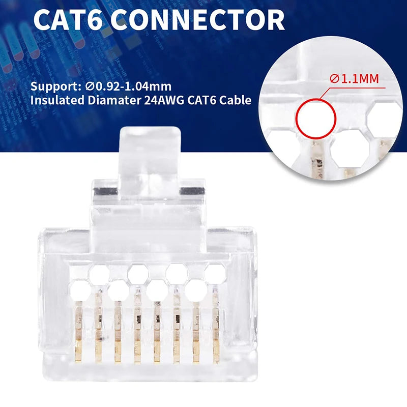 RJ45 Connectors Cat6 RJ45 Pass Through Connector, Cat6/Cat5e Connectors, Ethernet Cable Crimp Connectors Network Plug Set