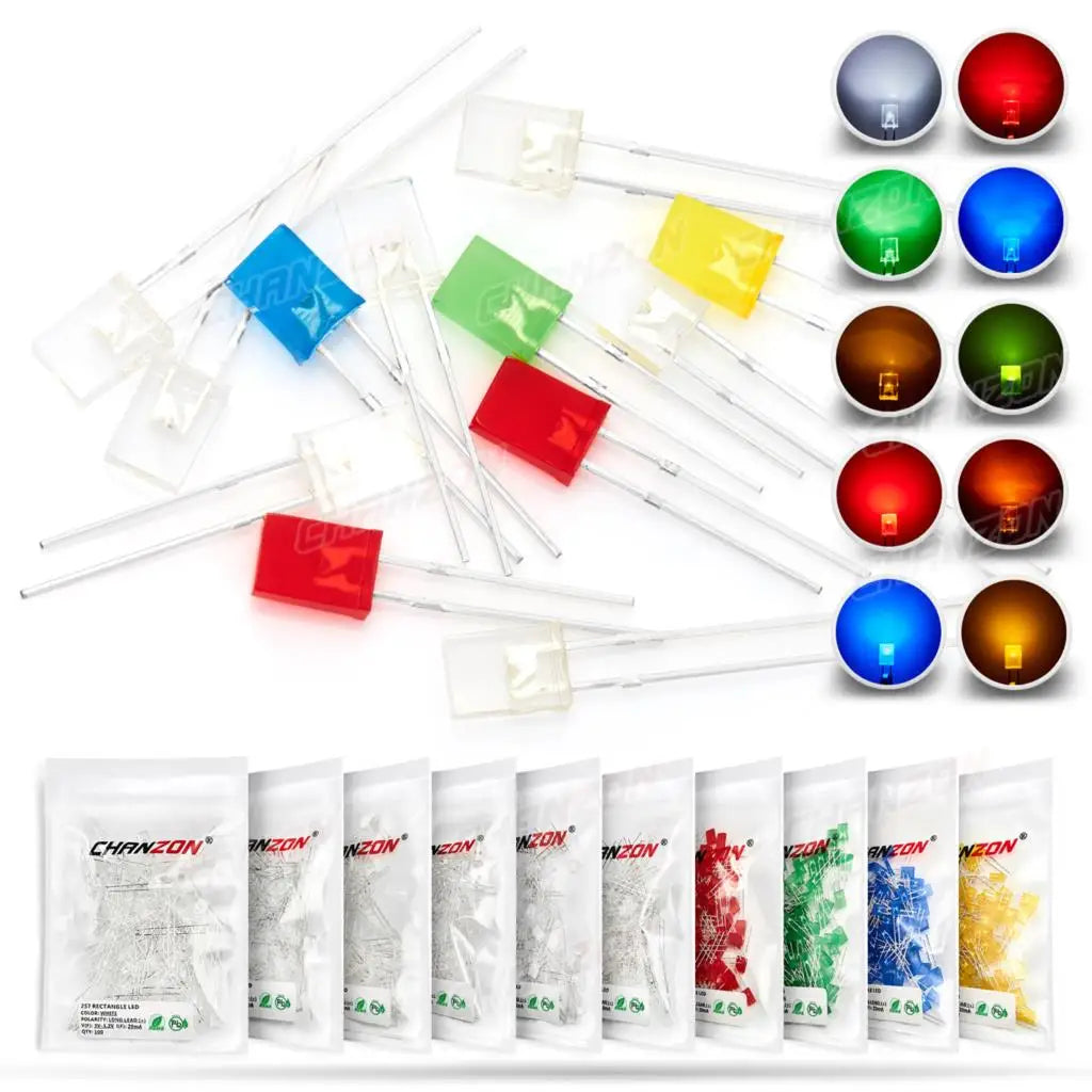 100Pcs 2x5x7 mm Square LED Diode White Red Green Blue Yellow Orange 2x5x7mm Rectangular Clear Diffused DIY Lights Emitting Lamp