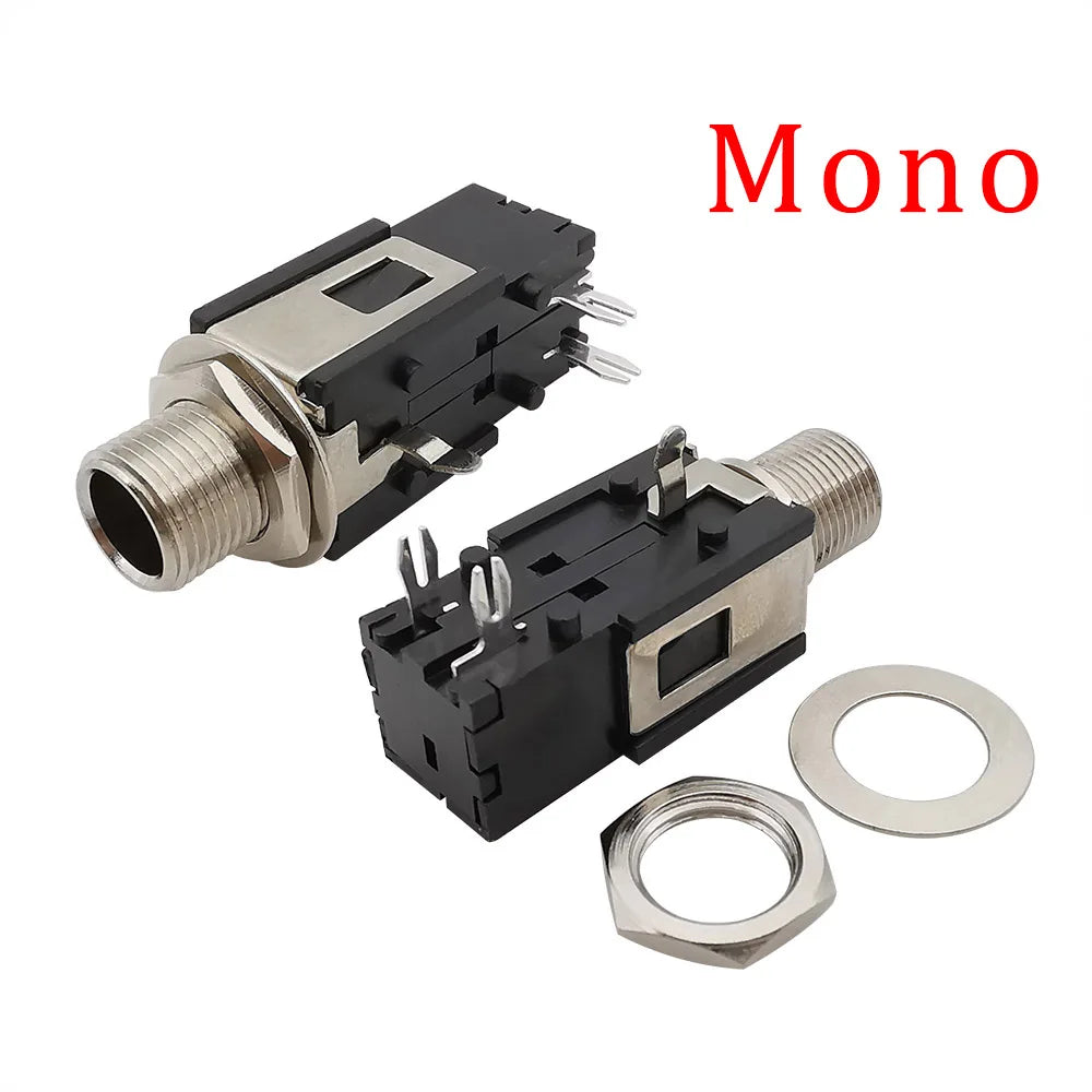 2Pcs 1/4Inch 6.35mm Connector 6.3mm 3 Pin Audio Stereo/Mono Phone Female Jack Headphone Socket Thread Lock Panel Mount Connector