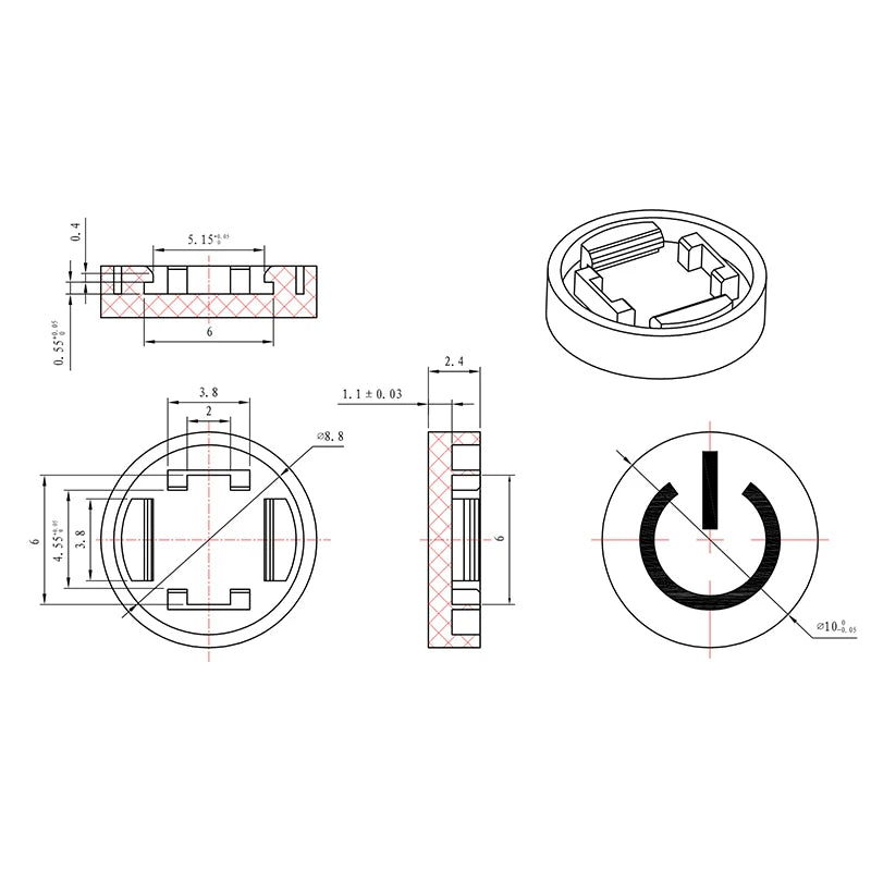 SJMS 5Pcs 6*6*9.5mm 6PIN DIP Through Hole Micro Push Button Tactile Momentary With LED Switch Tact Push Indication  Button mode