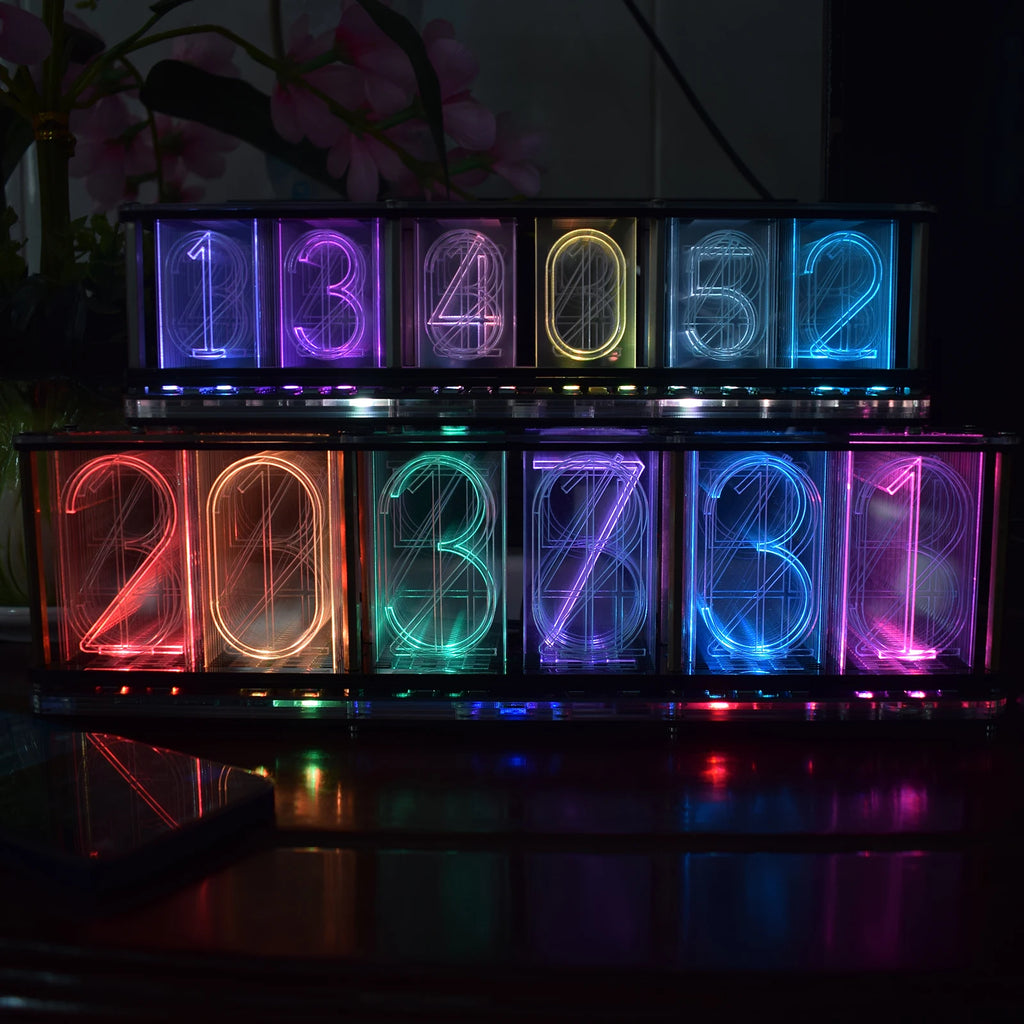 【Big Font】DIY Rainbow RGB Full Color LED Digital Retro Glow Analog Nixie Tube DS3231 Electronic Clock Music Spectrum Display Kit