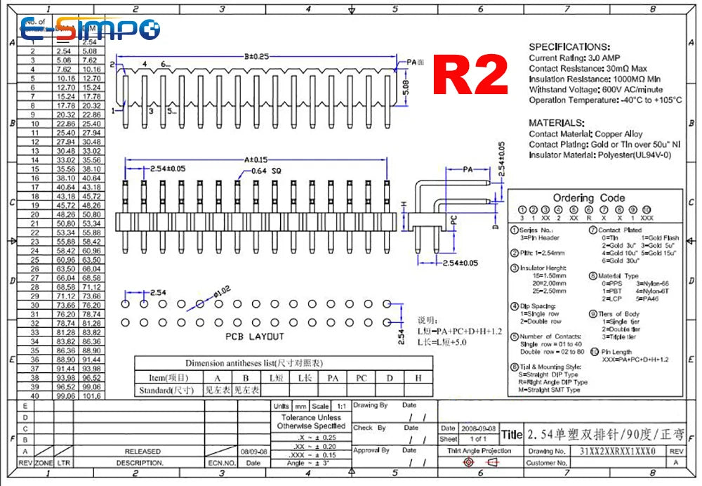 10pc 2.54mm 2x40P Right Angle RA 90D Double Row Rohs Reflow Gold Cuttabl Long PA=3/6/9/12mm PCB Jumper Male Pin Header Connector