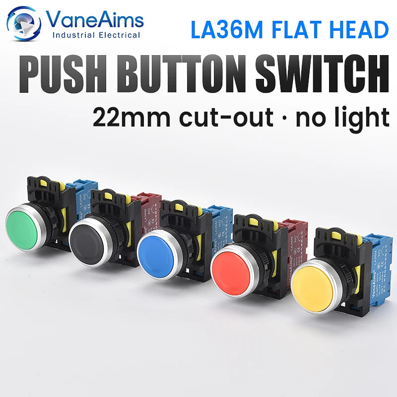 22mm LA36M Push Button Switch Momentary Reset Self Locking Power Button Switch Red Green Blue Yellow Black 12V 24V 220V 10A