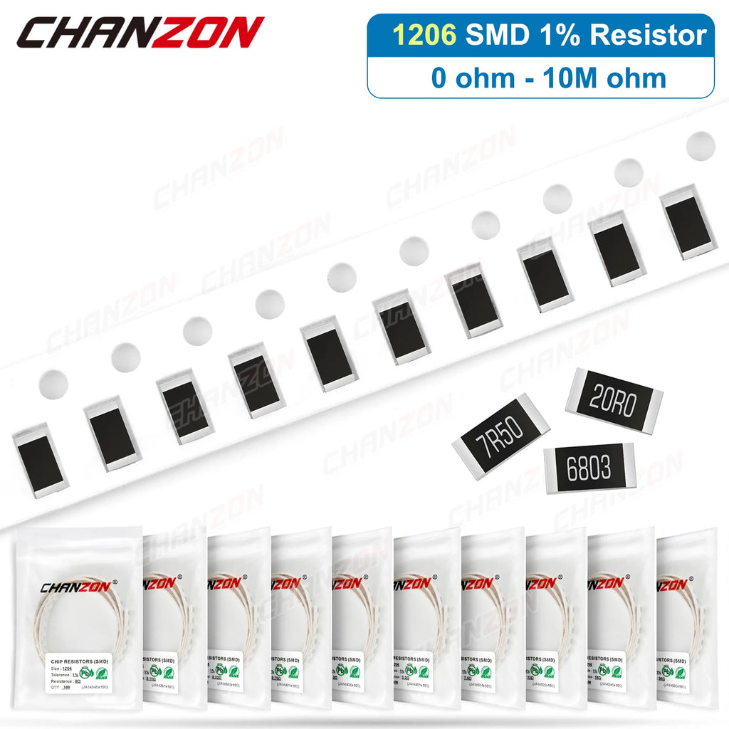 100Pcs/lot 1206 1% High Precision SMD Resistor 0 1 10 100 220 330 1K 2.2K 27K 33K 82K 150K Ohm 3K3 5K6 6K8 4R7 1/4W Resistance