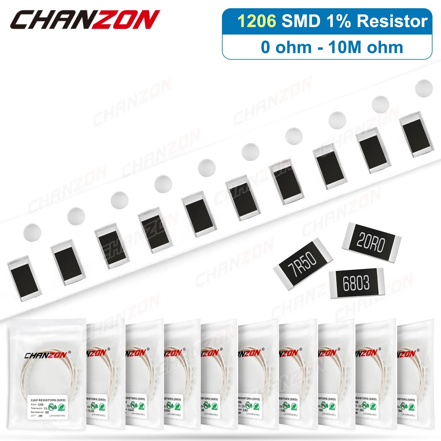 100Pcs/lot 1206 1% High Precision SMD Resistor 0 1 10 100 220 330 1K 2.2K 27K 33K 82K 150K Ohm 3K3 5K6 6K8 4R7 1/4W Resistance