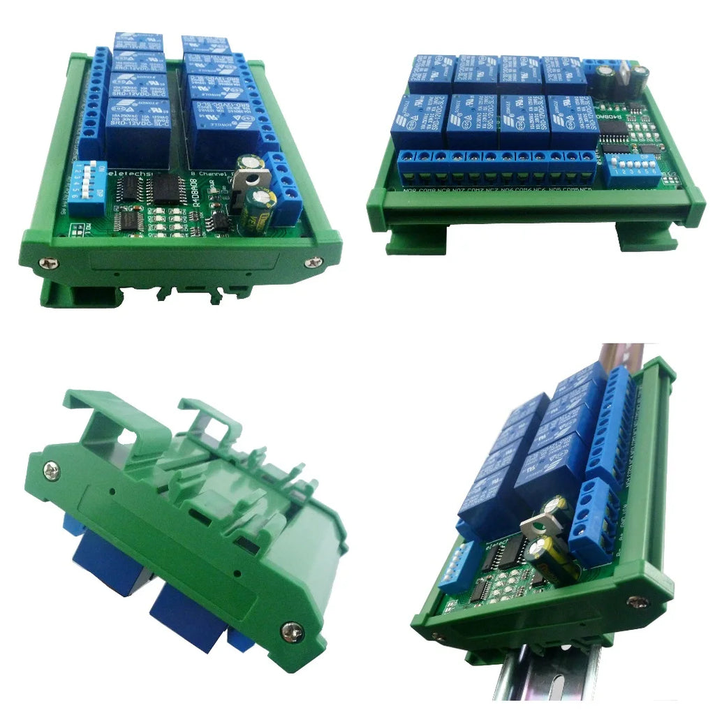 DC 12V 8 Ch RS485 Relay Board Modbus RTU UART Remote Control Switch DIN35 Rail Box for PLC Automation Control