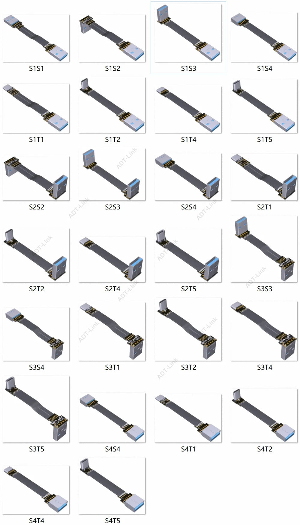 USB Type-C Ribbon Cable Flat EMI shielding FPC Cable USB 3.0 Type C 90 degree Angle Connector up downward 5cm-3m USB 3.1