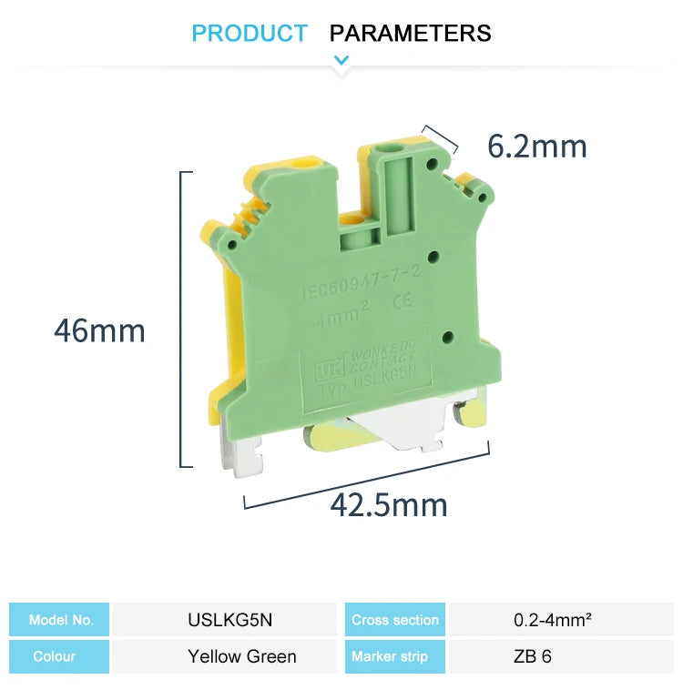 10Pcs USLKG5N USLKG5 Universal Screw Ground Protective Earth Modular Wire Electrical Connector Din Rail Terminal Block USLKG 5mm