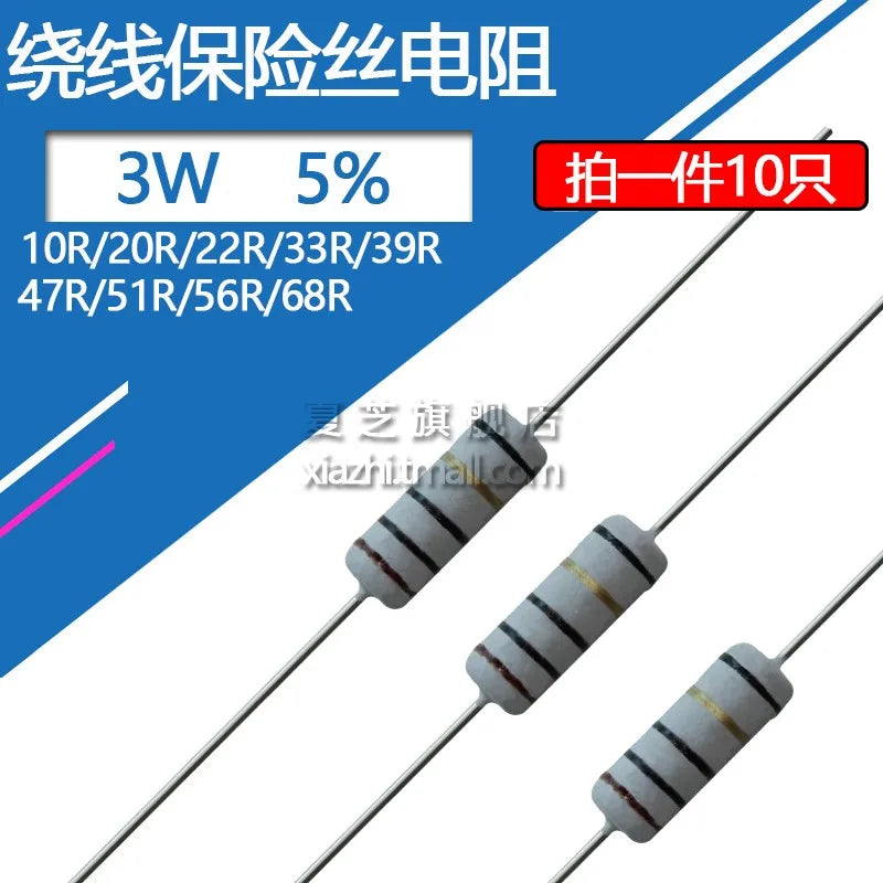 3W Wirewound Fuse Resistance Accuracy 5% 10R 20R 22R 33R 39R 47R 51R 56R 68R 100R Resistor KNP 10 20 22 33 39 47 100 Ohm