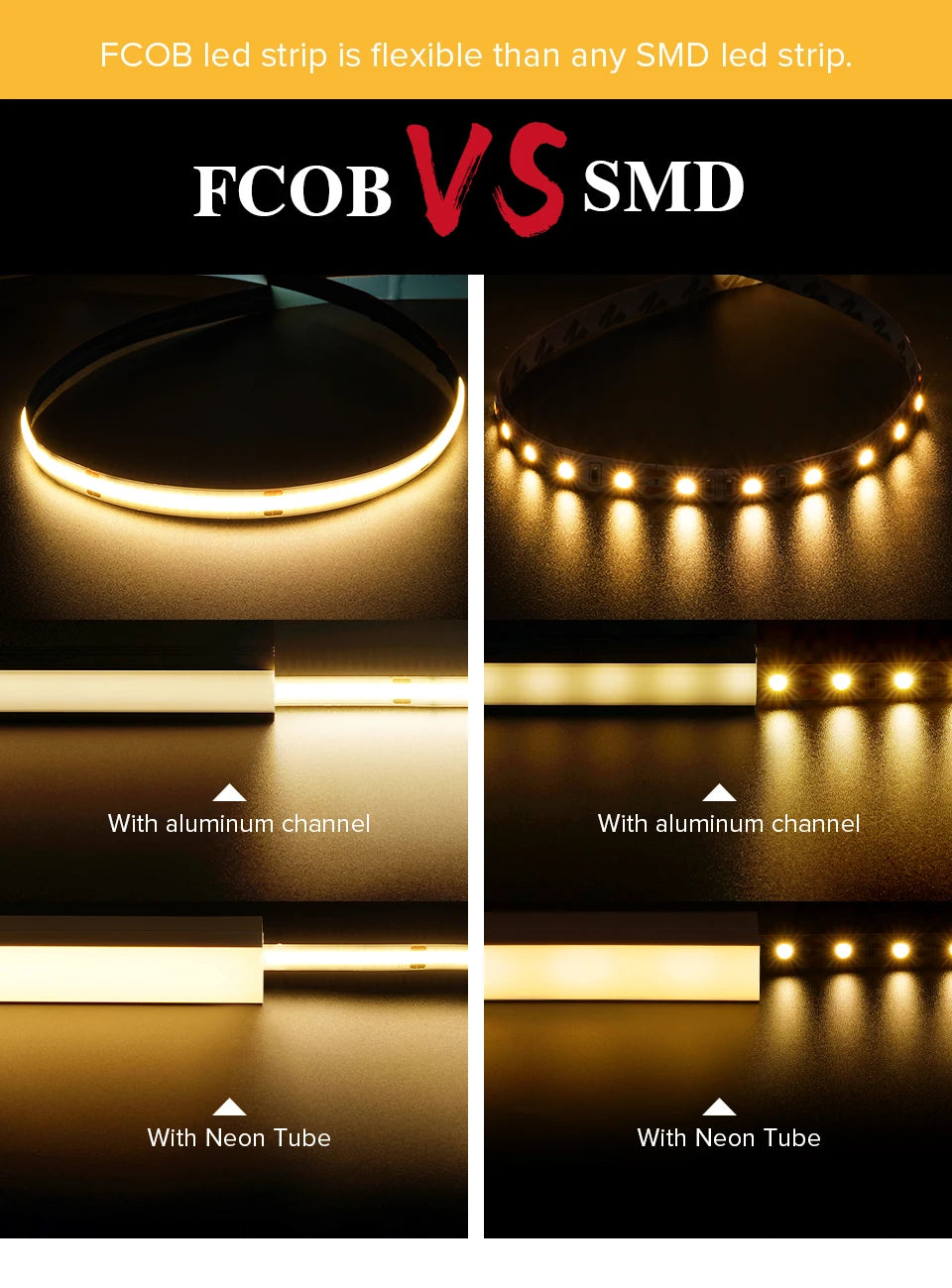 FCOB LED Strip Light 336 480 528 LED High Density Flexible FOB COB Led Light RA90 Warm Nature Cool White Linear Dimmable 12V 24V