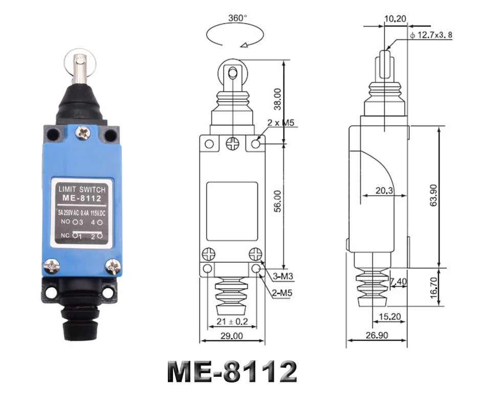 ME 8104 8108 8111 8122 9101 CNC Micro Momentary Limit Switch 5A/220V Rotary Roller Lever Sealed Industrial Machine Limit Switch