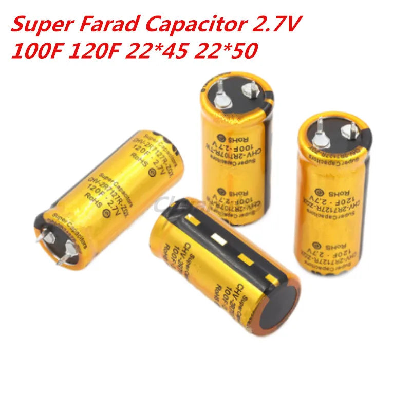 2.7V super farad capacitor 100F 22*45MM 120F 45*50MM high current high quality gold 2 pin capacitor 2.7V 120F